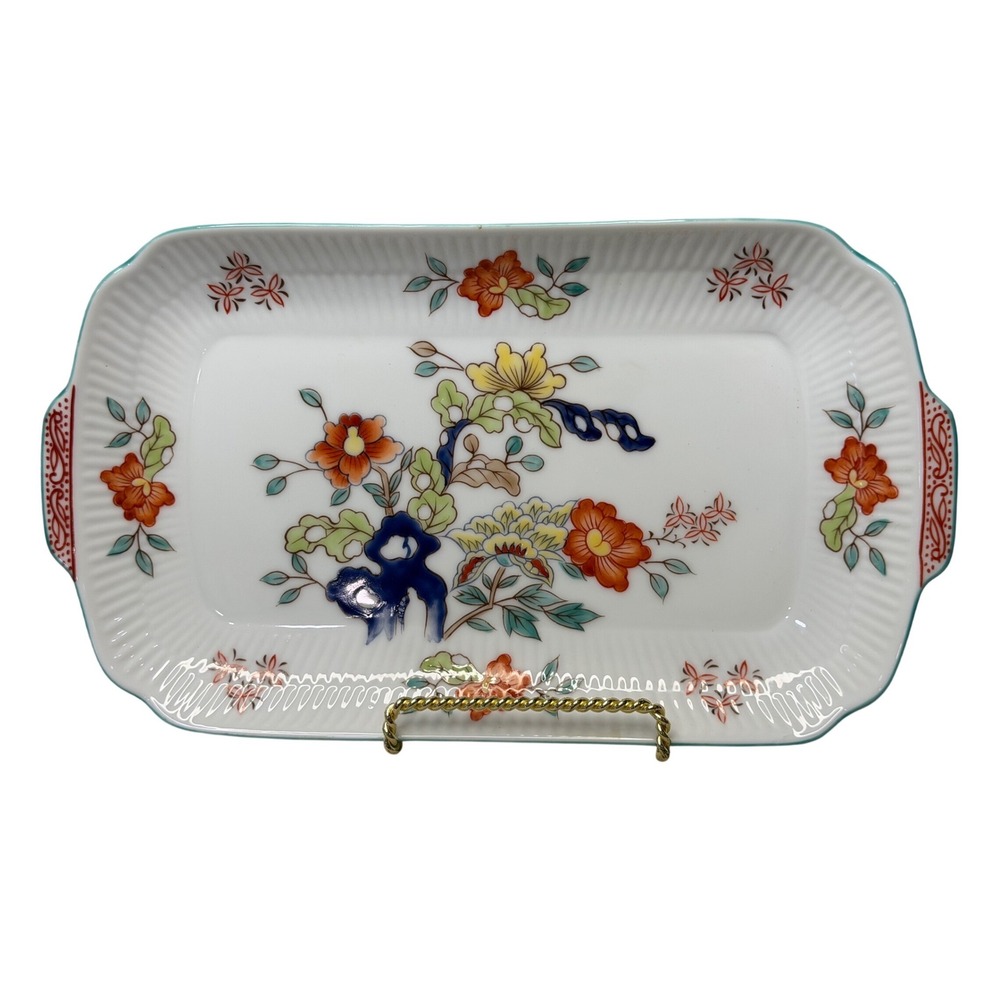 VTG Japanese‎ Porcelain Floral Serving Tray Rectangular Platter Japan w/sticker